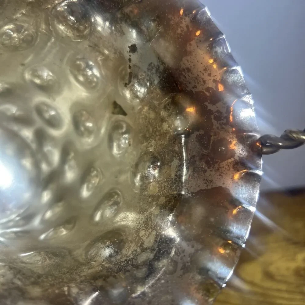 Vintage Silver Plated SNK India Dimpled Flower Basket Vase Twisted Handle 10 in